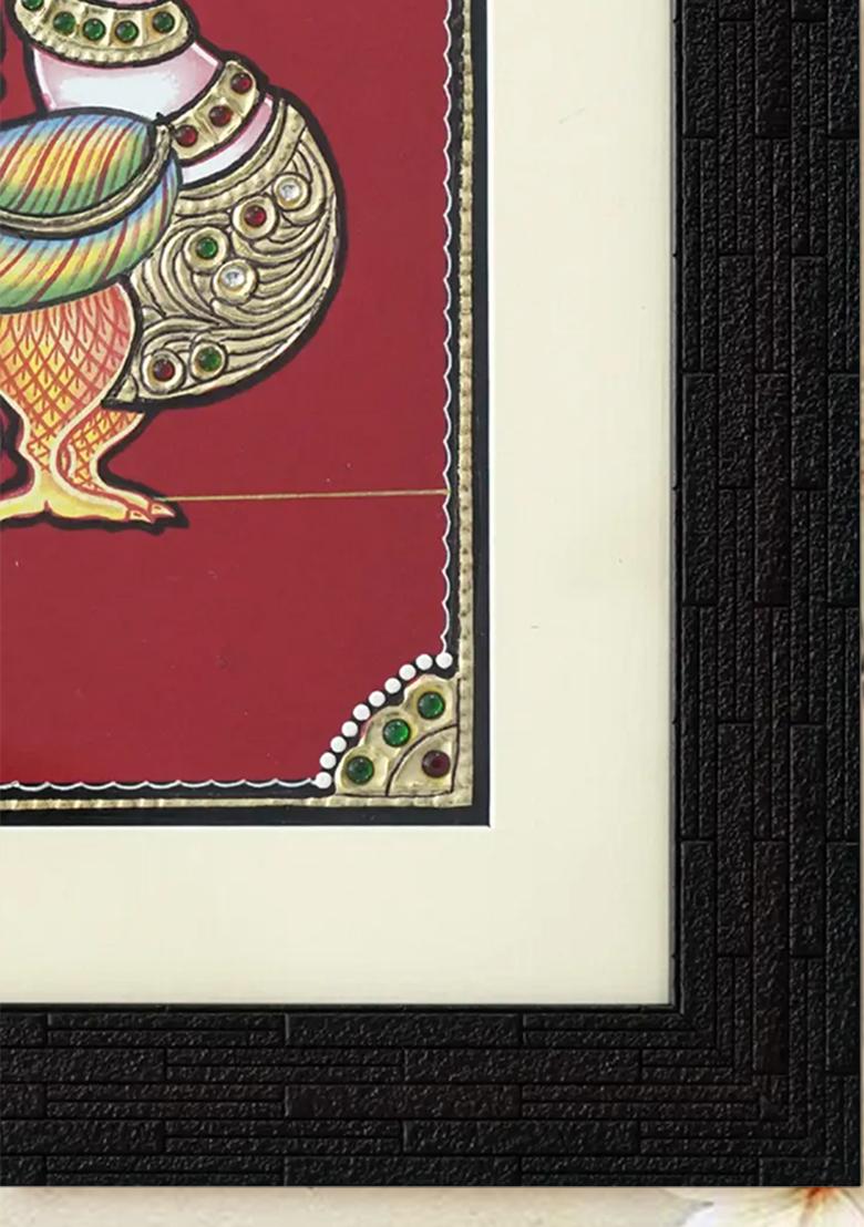 Standing Annam Peacock Tanjore Painting Divine Symbolism