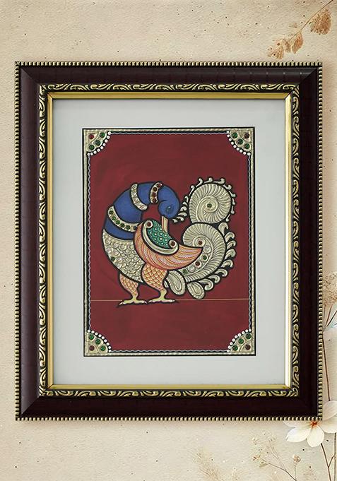 Multicolor Peacock With Long Tailtanjore Painting