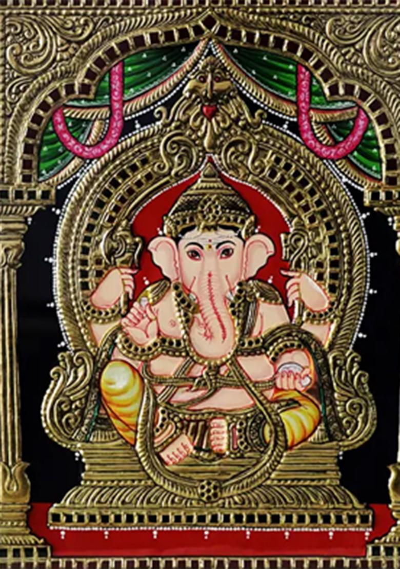 Lakshmi Ganesha Saraswati Tanjore Painting Divine Blessings