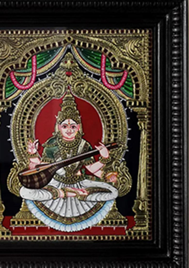 Lakshmi Ganesha Saraswati Tanjore Painting Divine Blessings
