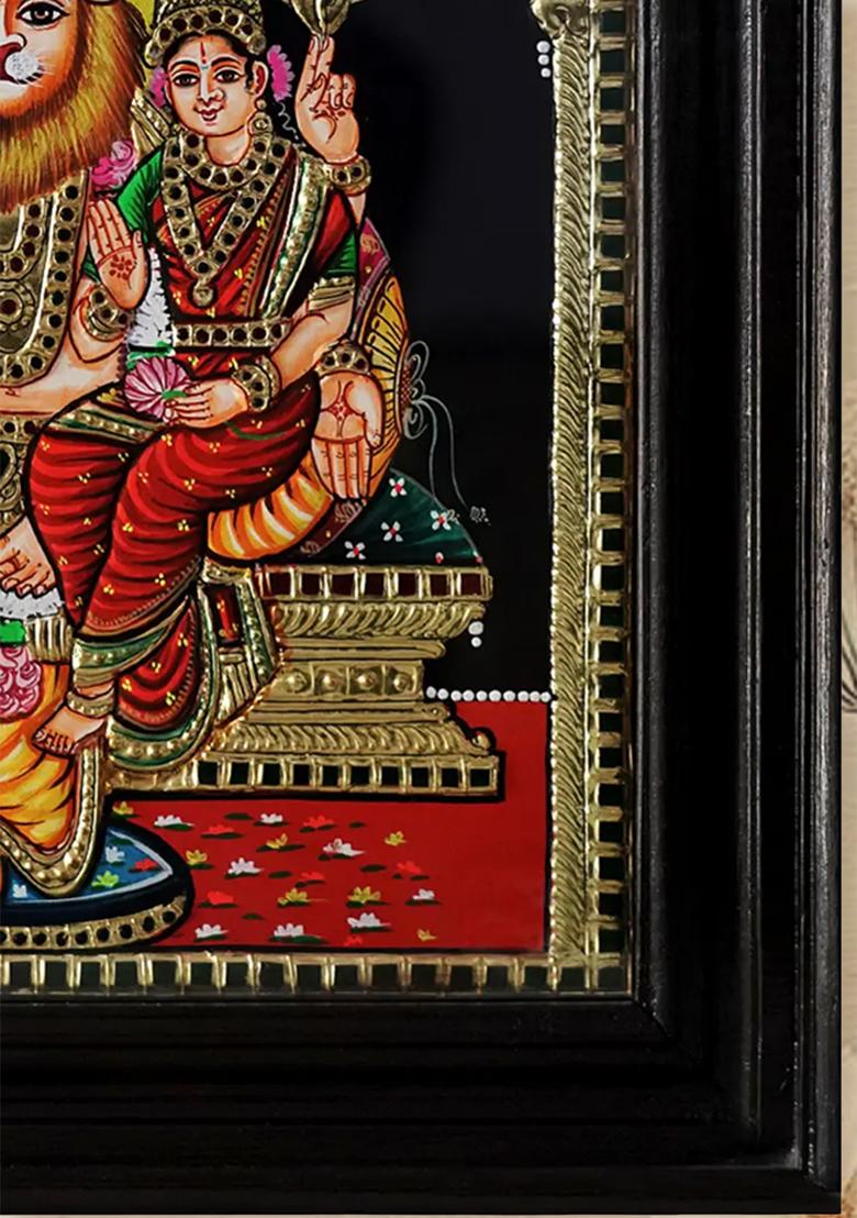 Tanjore Painting Of Lord Narasimha Goddess Lakshmi With Sheshnag