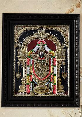 Ornamented Tirupati Balaji Tanjore Painting Divine Grandeur
