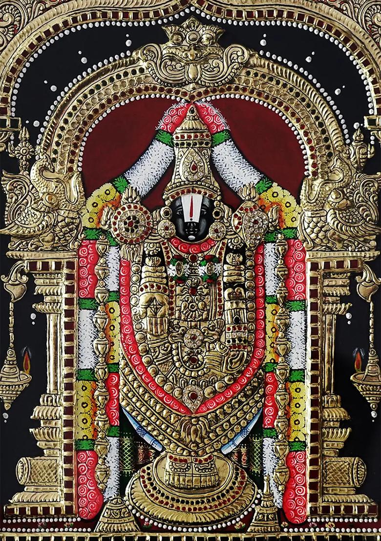 Ornamented Tirupati Balaji Tanjore Painting Divine Grandeur