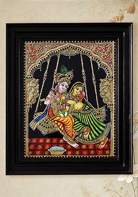 Radha Krishna On Swingframed Tanjore Painting Divine Love