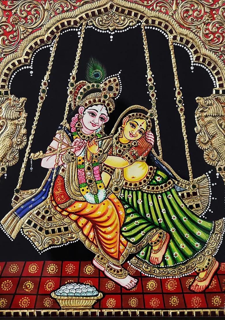 Radha Krishna On Swingframed Tanjore Painting Divine Love