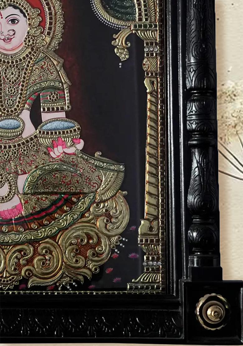 Hindu Goddess Annapurna In Mandapam Frame Tanjore Painting Of Divine Nourishment