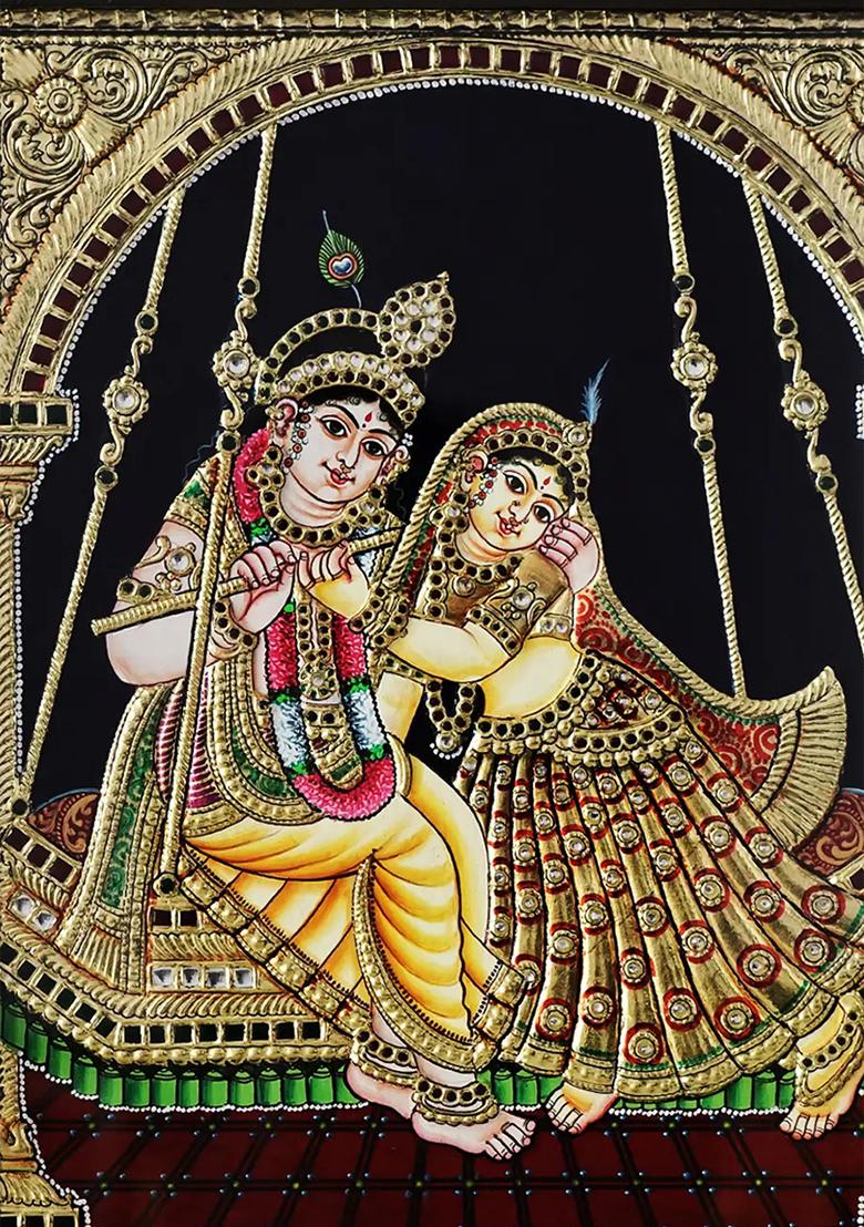 Radha Krishna On Swingframed Tanjore Painting Of Divine Love Bliss