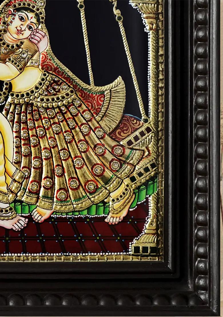 Radha Krishna On Swingframed Tanjore Painting Of Divine Love Bliss