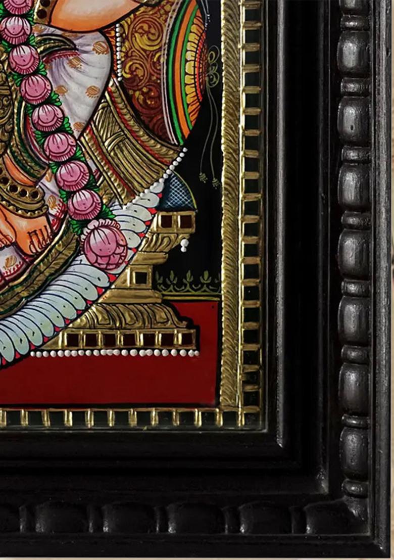 Goddess Saraswati With Lotus Garlanddivine Tanjore Painting Of Wisdom Music