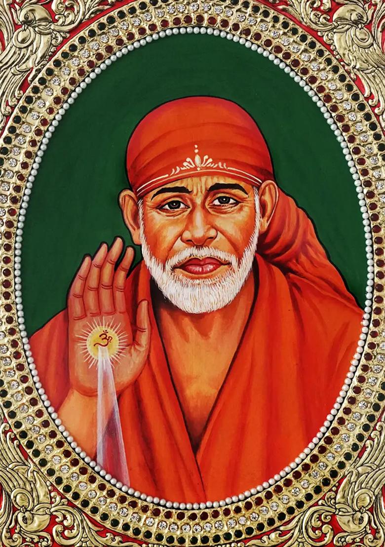 Sai Baba Showering Blessingsframed Tanjore Painting