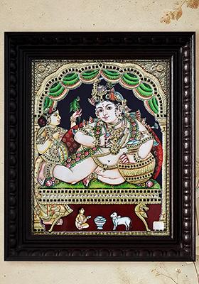Bal Krishna Enjoying Butterframed Tanjore Painting
