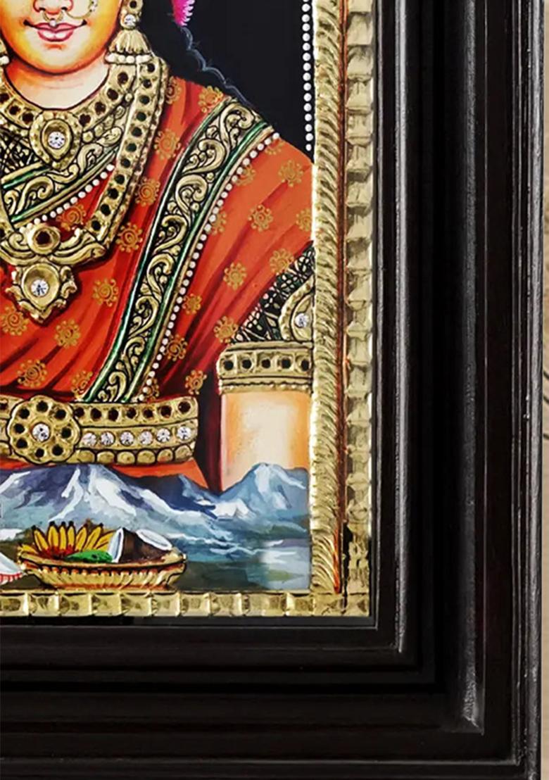 Lord Shiva Goddess Parvati Giving Blessings Framed Tanjore Painting