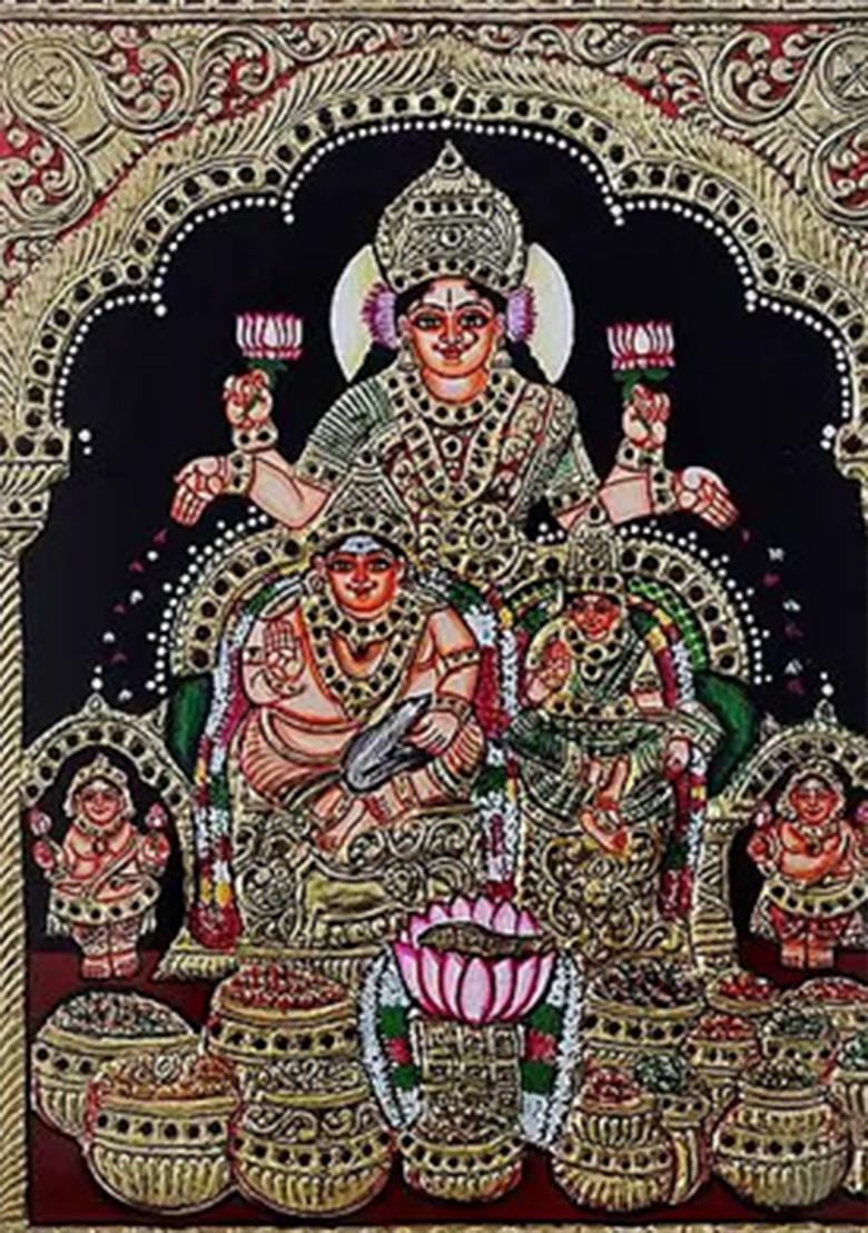 Goddess Lakshmi Lord Kubera Tanjore Painting Divine Prosperity