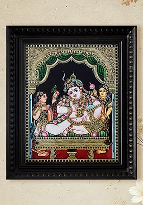 Butter Krishna With Apsaras Tanjore Painting Divine
