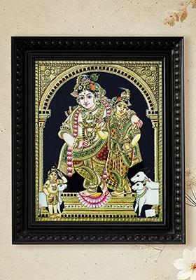 Ornamented Radha Krishna Tanjore Painting Divine Love