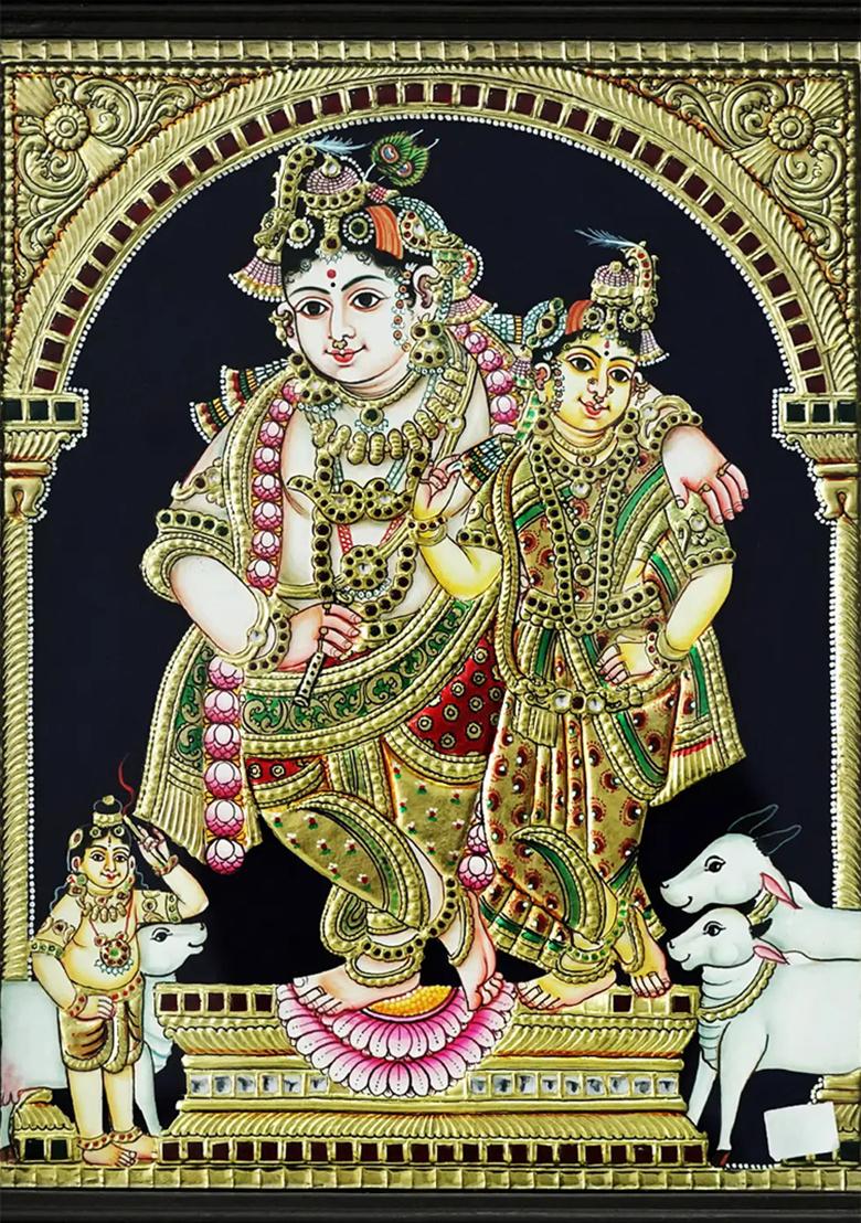 Ornamented Radha Krishna Tanjore Painting Divine Love