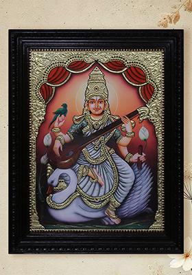 Goddess Saraswati Tanjore Painting Divine Wisdom