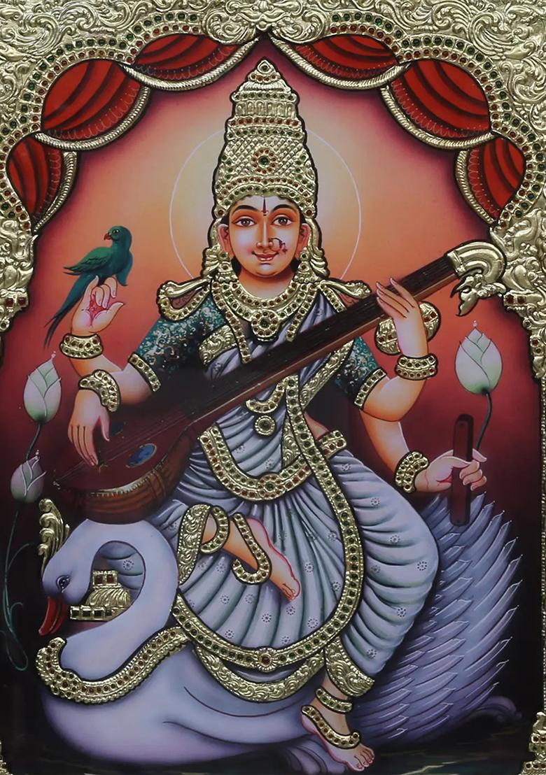 Goddess Saraswati Tanjore Painting Divine Wisdom