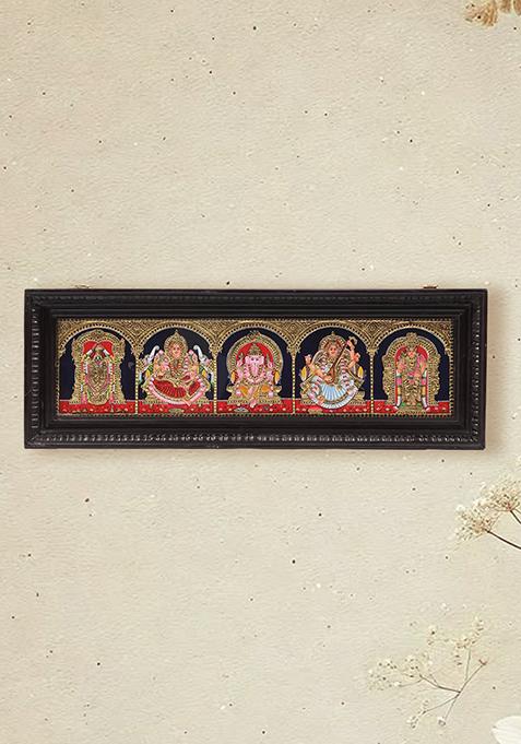 Ganesha With Lakshmi Saraswati Tanjore Painting Divine