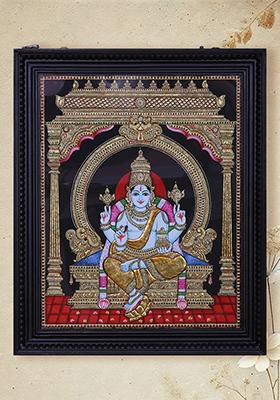 Lord Dhanvantari Seated On Throne Tanjore Painting
