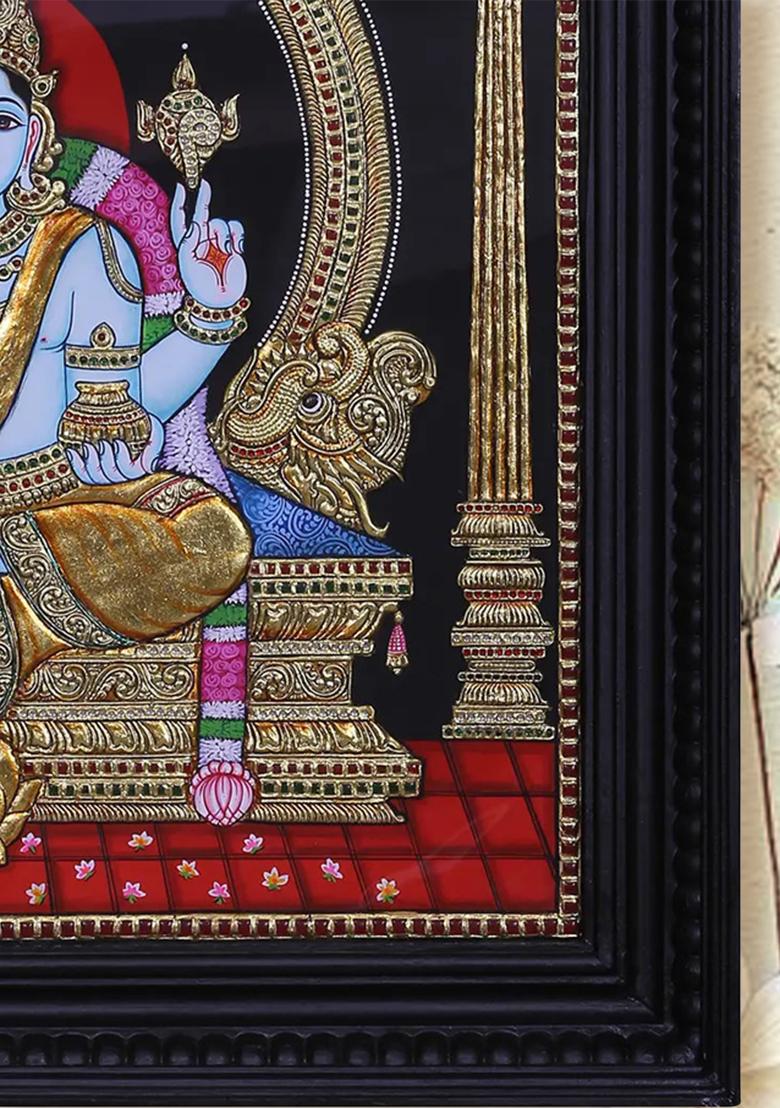 Lord Dhanvantari Seated On Throne Tanjore Painting