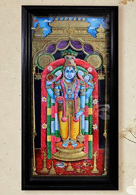 Lord Guruvayurappandivine Tanjore Painting With Frame