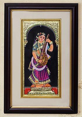 Tanjore Painting Of Lady With Veena With Divine Grace