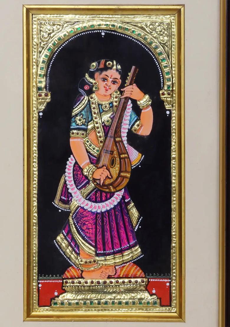 Tanjore Painting Of Lady With Veena With Divine Grace