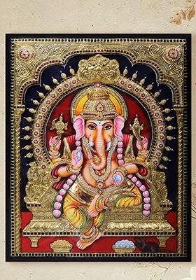 Sitting Lord Ganesha Tanjore Painting Thanjavur Art