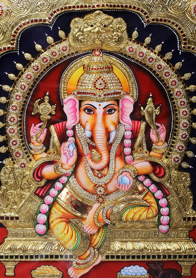 Sitting Lord Ganesha Tanjore Painting Thanjavur Art