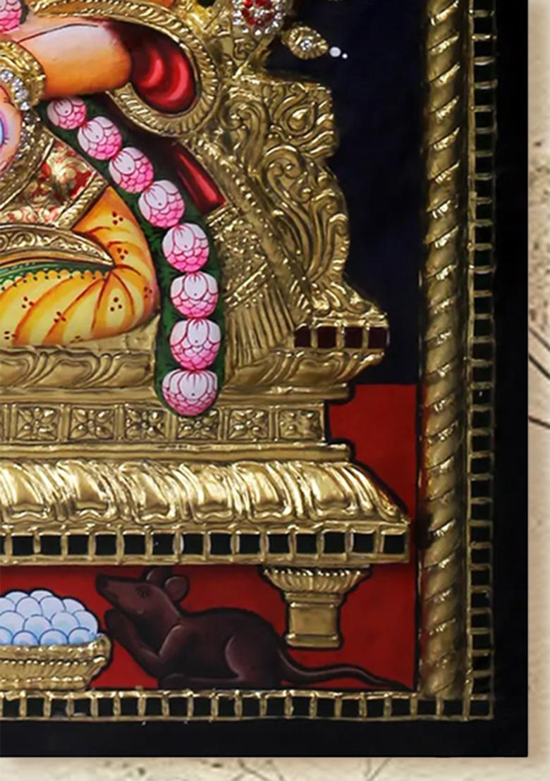 Sitting Lord Ganesha Tanjore Painting Thanjavur Art