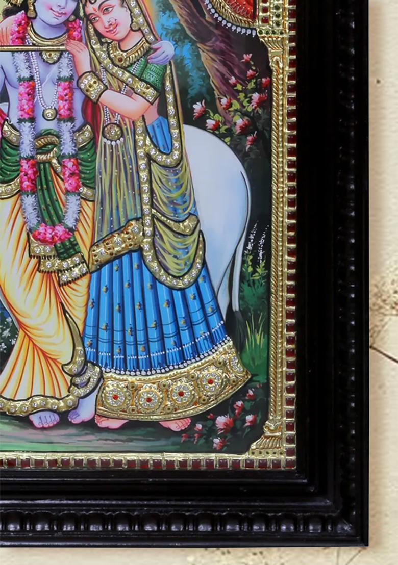 Radha Krishna Tanjore Painting With Cow Thanjavur Work