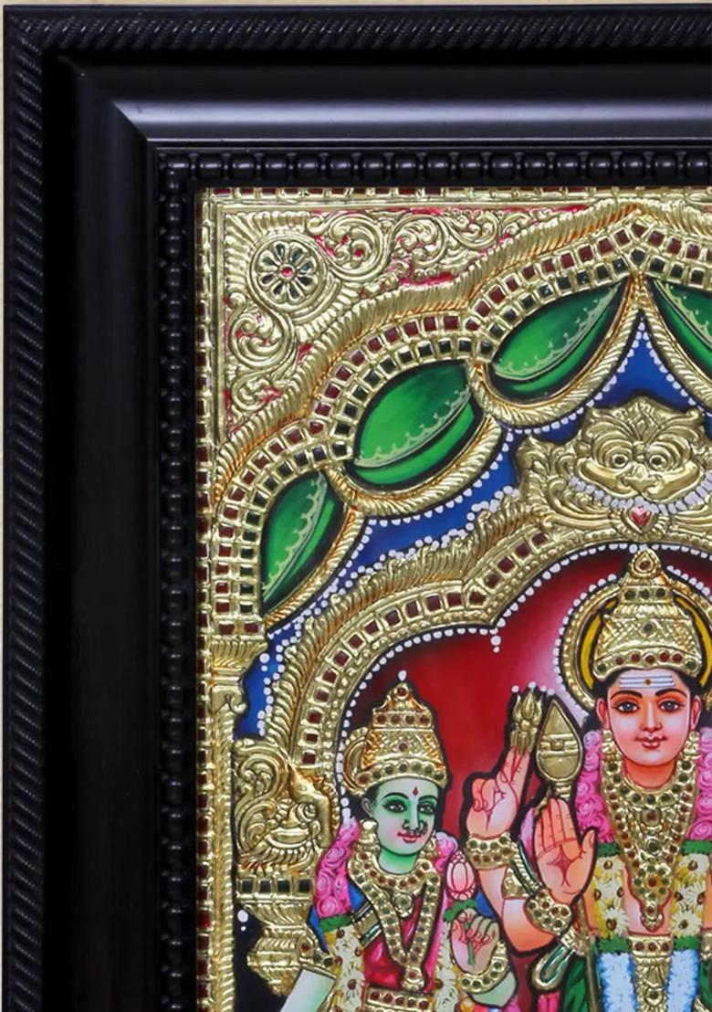 Lord Murugan With Valli And Devasena Tanjore Painting Thanjavur