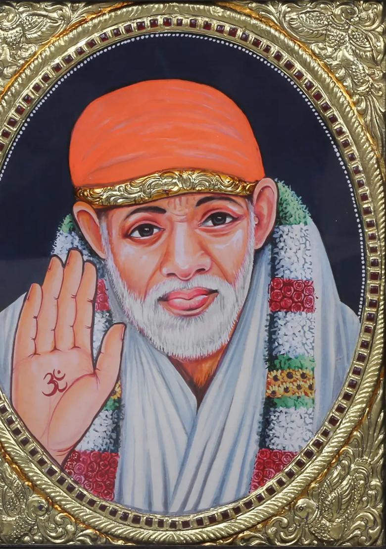 Blessing Sai Baba Tanjore Painting Divine Thanjavur