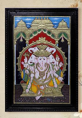Fiveheaded Lord Ganesha Tanjore Painting Thanjavur