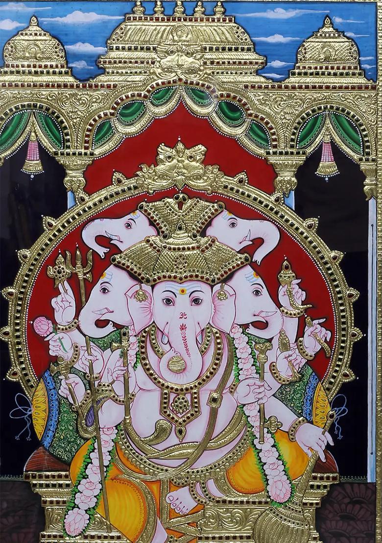 Fiveheaded Lord Ganesha Tanjore Painting Thanjavur