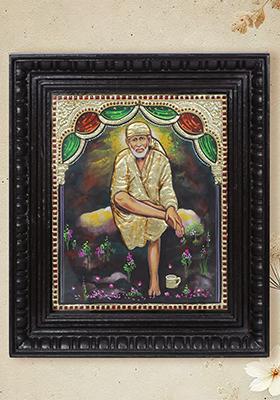 Sitting Sai Baba Tanjore Painting Work