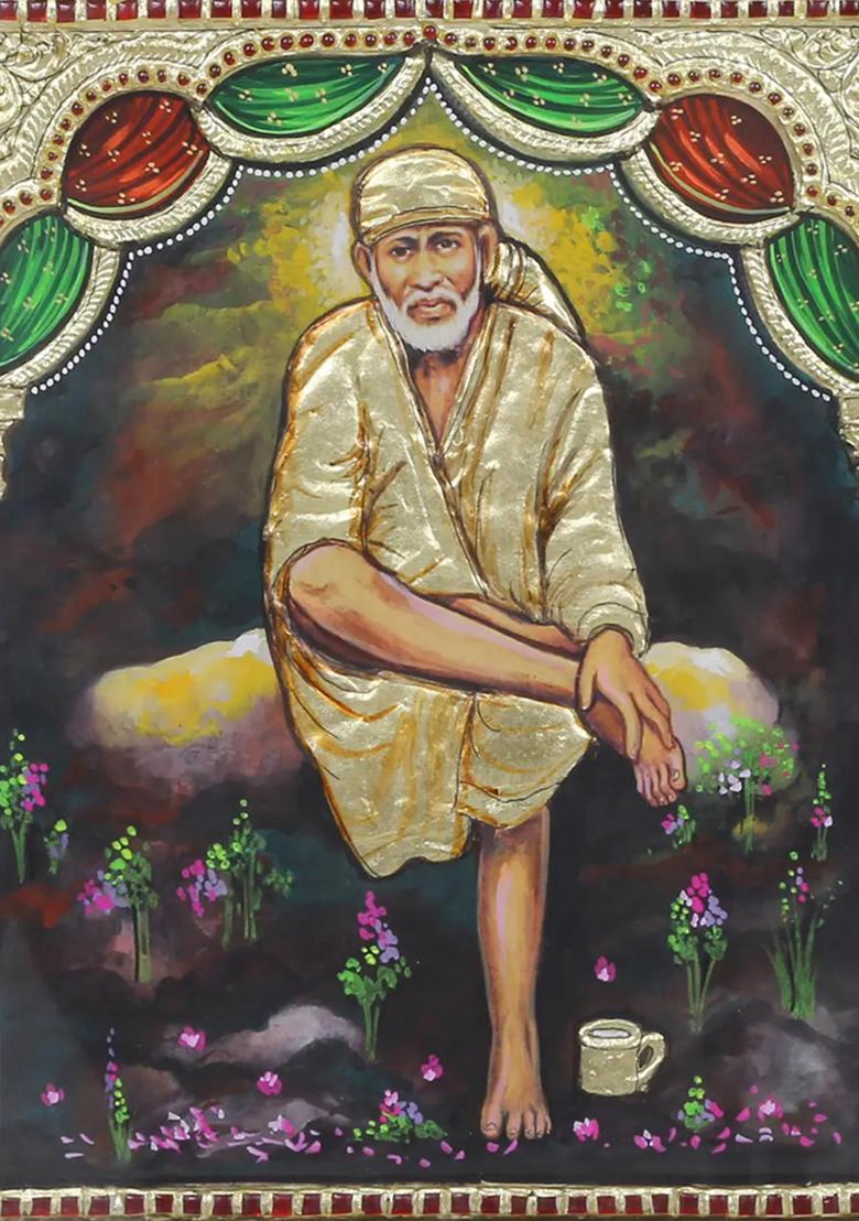 Sitting Sai Baba Tanjore Painting Work