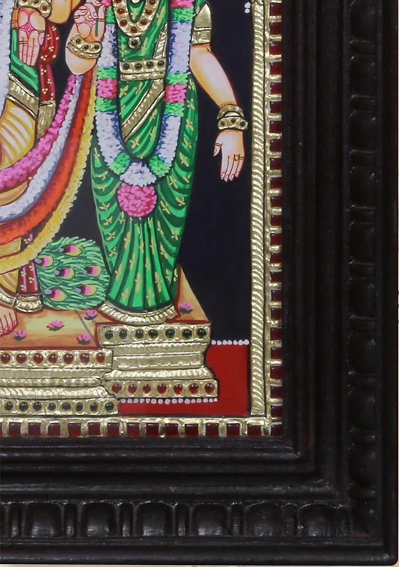 Standing Lord Murugan Tanjore Painting With Devasena Valli