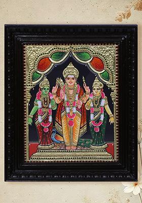 Lord Murugan Tanjore Painting With Devsena Valli