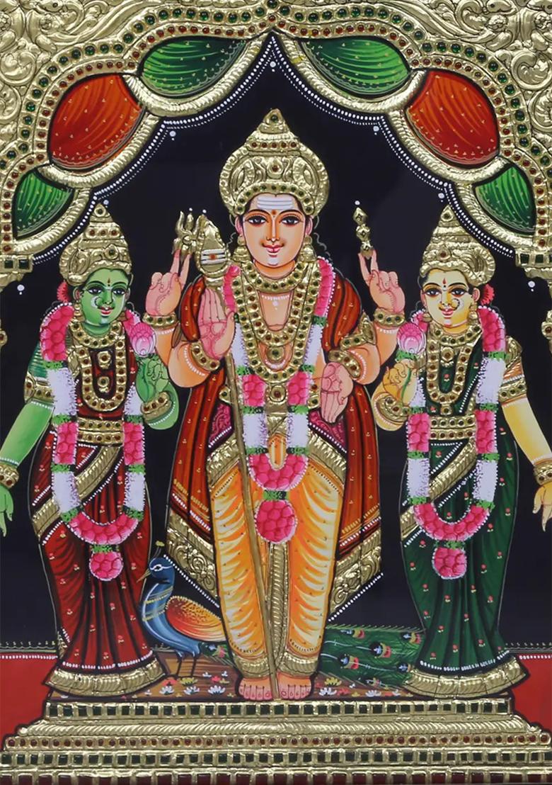 Lord Murugan Tanjore Painting With Devsena Valli