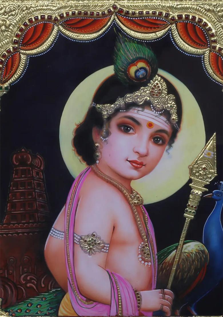 Lord Karttikeya Murugan Tanjore Painting
