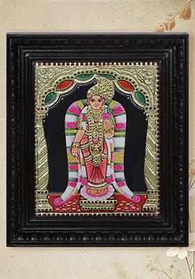 Standing Goddess Andal Tanjore Painting Devotional Artwork