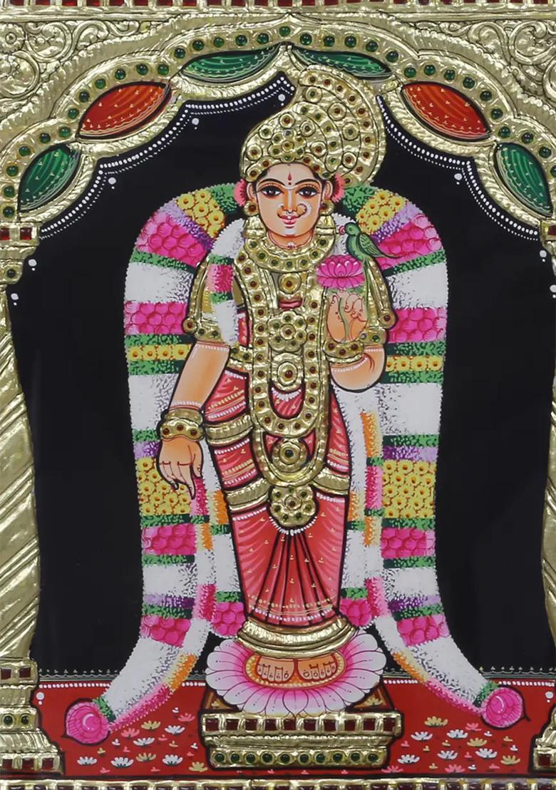 Standing Goddess Andal Tanjore Painting Devotional Artwork