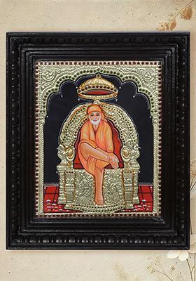 Tanjore Artwork Of Shirdi Sai Baba Painting