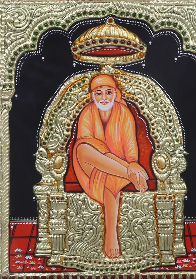 Tanjore Artwork Of Shirdi Sai Baba Painting