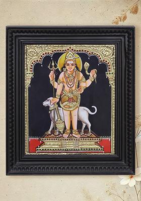 Tanjore Painting Of Lord Bhairava With His Divine Dog