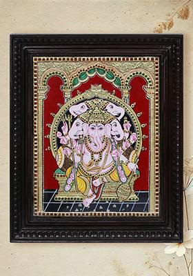 Tanjore Painting Of Panchmukhi Ganesha For Wisdom Protection