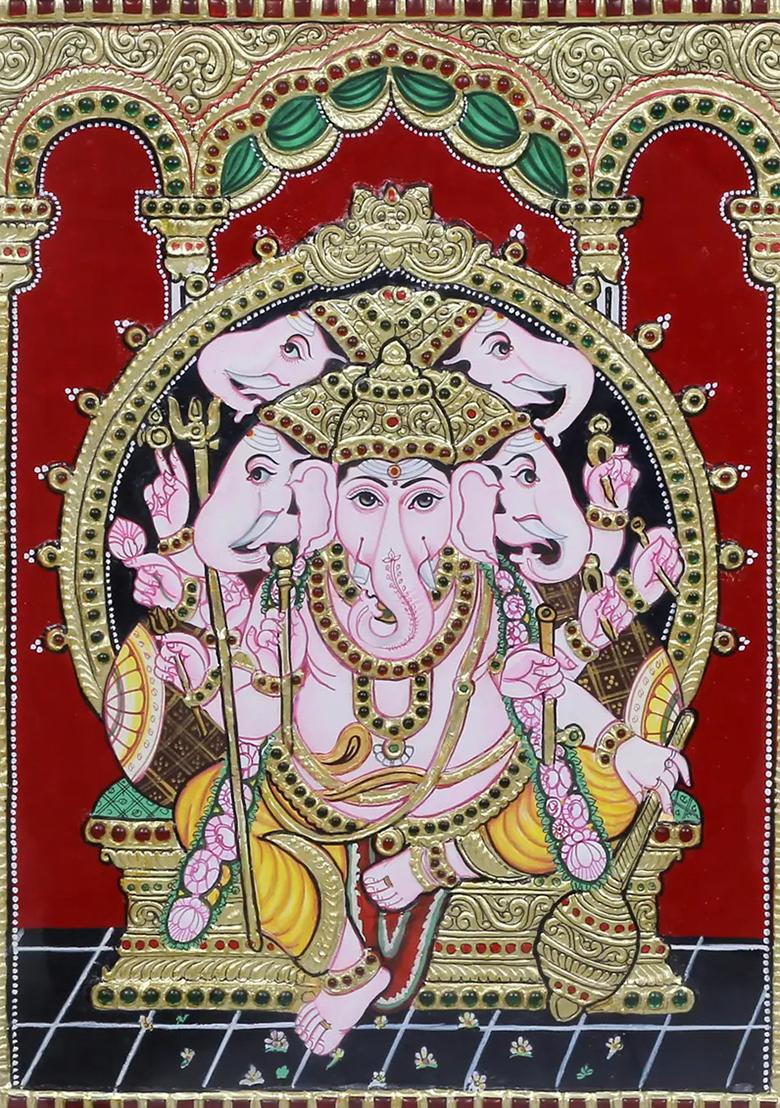 Tanjore Painting Of Panchmukhi Ganesha For Wisdom Protection