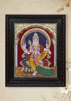 Sitting Lord Kartikeya Tanjore Painting
